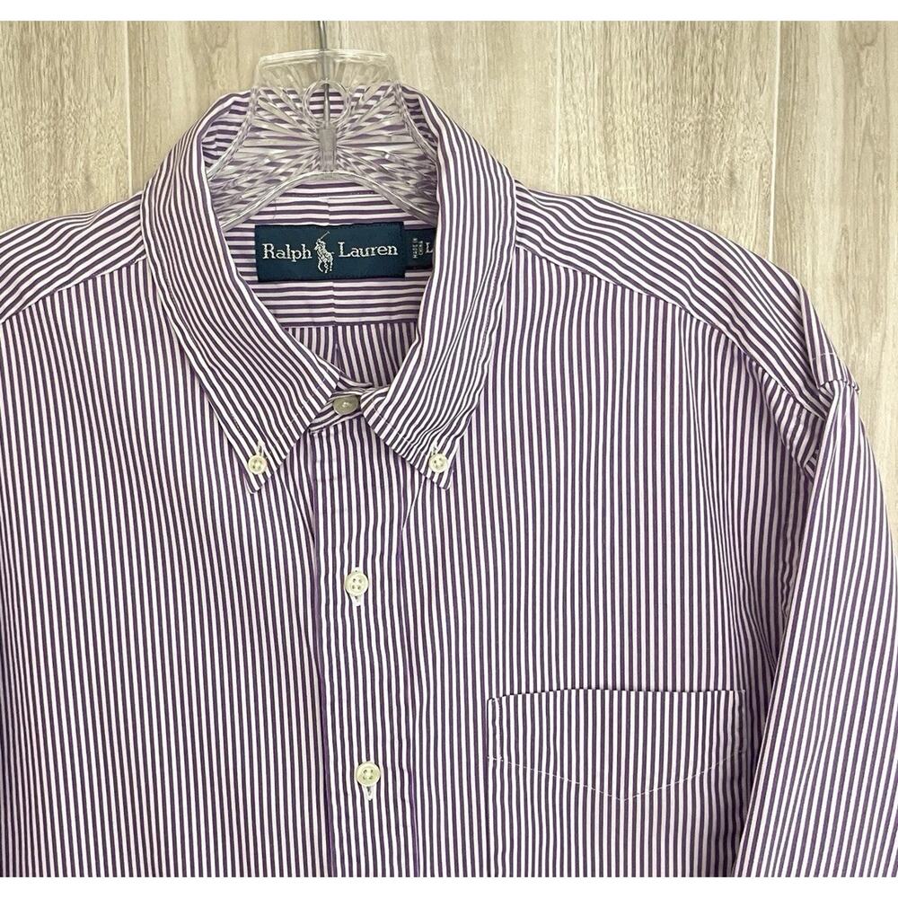 Polo Ralph Lauren Shirt Mens Size Large Purple Striped 100% Cotton Preppy